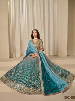 Blue Chinon Silk Lehenga