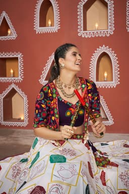 Multicolor Printed Navratri Lehenga Choli with Jacket