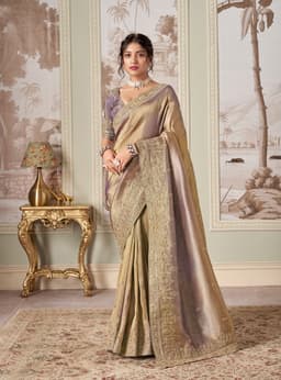 Gold Lavender Bridal Jacquard Silk Saree