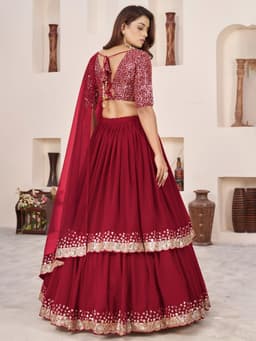 Red Georgette Sequins Lehenga
