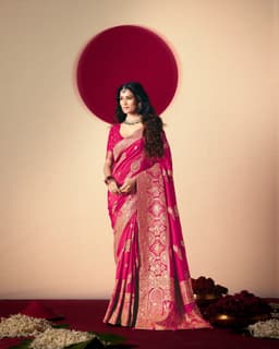 Rani Pink Wedding Saree With Zari Weaving