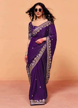 Royal Purple Organza Crush Heavy Sequins Party Saree