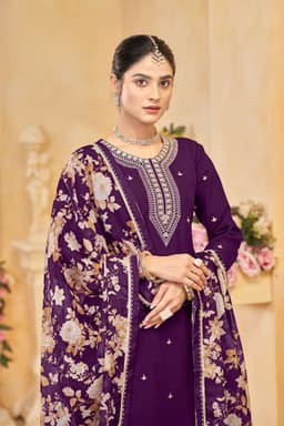 Purple Roman Silk Palazzo Suit