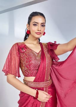Rani Pink Satin Silk Ready Saree