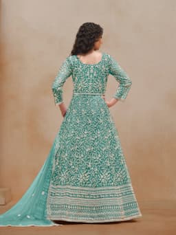 Sea Green Net Anarkali Gown