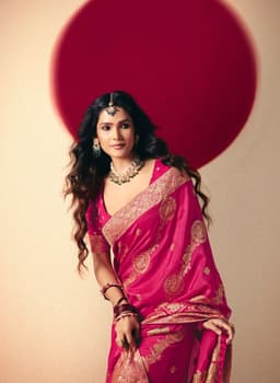 Rani Pink Wedding Saree With Zari Weaving