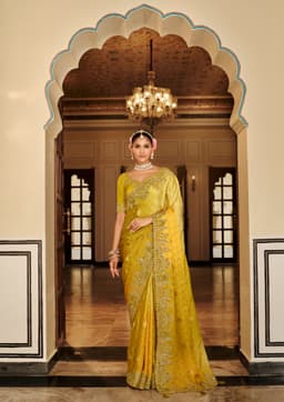 Mustard Yellow Soft Silk Embroidered Saree – Bridal Wear