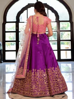 Royal Purple Mulberry Silk Zari Bridesmaid Wedding Lehenga