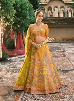Mustard Yellow Silk Designer Bridal Lehenga Choli