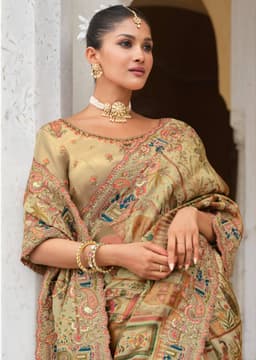 Pastel Beige Position Print Saree for Wedding Wear