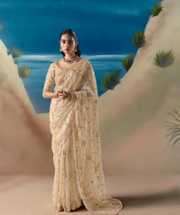 Ivory Party Wear Satin Organza Saree