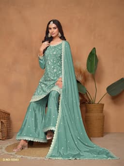Sea Green Chinon Palazzo Suit