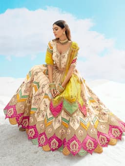 Ivory Yellow Embroidered Lehenga for Wedding Wear