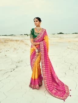 Mustard Rani Bandhej Georgette Bridal Saree