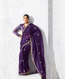 Royal Purple Glass Tissue Organza Saree for Wedding Reception