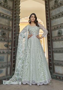 Pista Green Designer Anarkali Suit