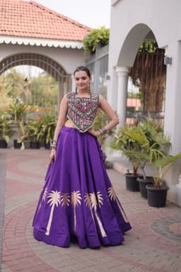 Purple Gamthi Lehenga with Multicolor Blouse & Coconut Gota