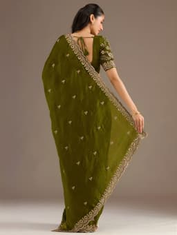 Olive Green Tissue Silk Saree for Wedding Wear