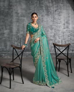 Emerald Green Designer Tissue Saree | Indian Wedding Attire for Female Guests