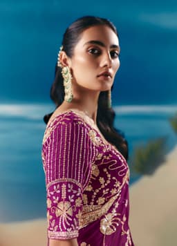 Purple Wedding Wear Satin Organza Saree