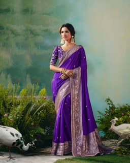 Purple Dola Silk Saree With Zari Border