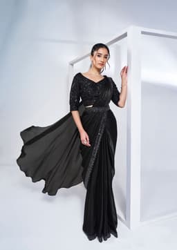 Black Two Tone Satin Silk Ready Saree