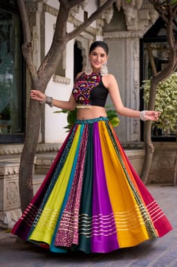 Multicolor Gamthi Rayon Lehenga for Navratri & Garba Nights