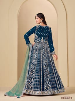 Teal Blue Velvet Anarkali