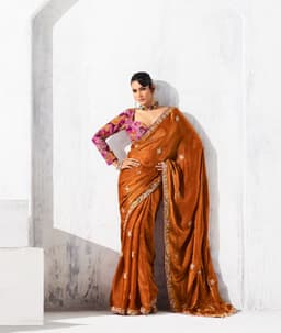Rust Brown Designer Organza Saree for Wedding & Party Wear