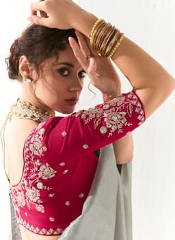 Silver Grey Organza Tissue Party Wear Saree