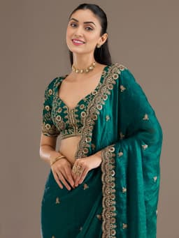 Premium Rama Green Tissue Silk Designer Saree for Wedding
