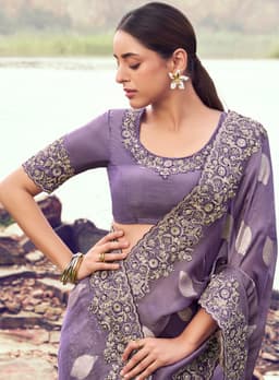 Lavender Purple Reception Wear Saree with Khatli Work