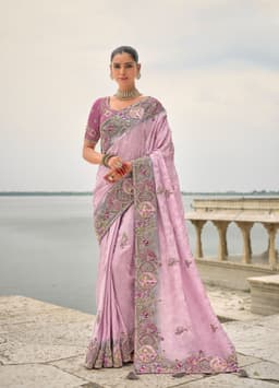 Lavender Viscose Jacquard Embroidered Reception Saree