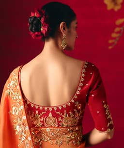 Peach Orange Designer Embroidered Saree