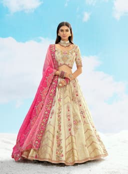 Ivory Pink Embroidered Lehenga for Wedding & Reception Wear