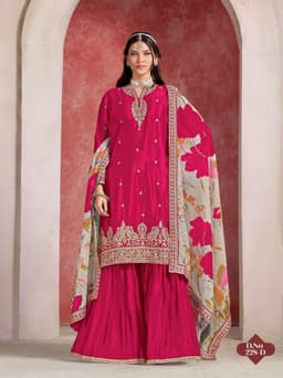 Rani Pink Chinon Silk Sharara Suit