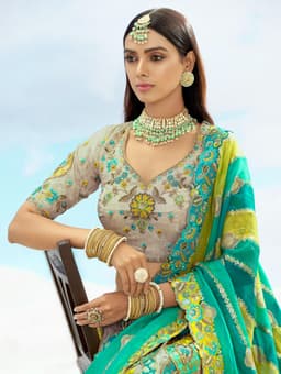 Grey Turquoise Embroidered Lehenga for Wedding & Party Wear