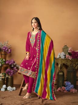 Rani Pink Silk Pakistani Suit