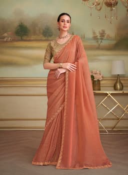 Peach Shining Georgette Festive Wear Saree