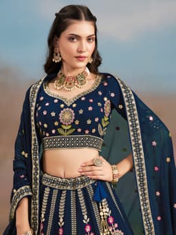 Navy Blue Bridesmaid Lehenga with Floral Embroidery