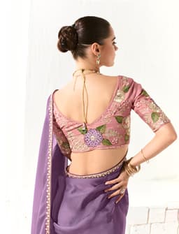 Lavender Organza Tissue Party Wear Designer Saree