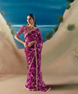 Purple Wedding Wear Satin Organza Saree
