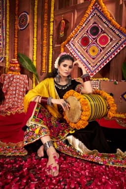 Black Pink Viscose Cotton Navratri Lehenga Choli with Kutchi Work