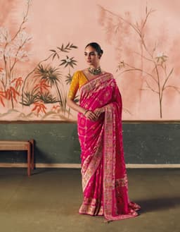 Hot Pink Bandhej Wedding Wear Saree