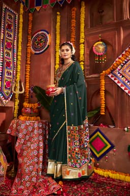 Dark Green Viscose Cotton Navratri Lehenga Choli