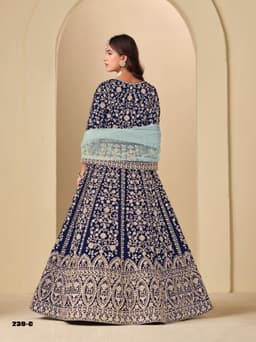 Navy Blue Velvet Designer Anarkali