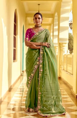 Olive Mehendi Floral Work Saree