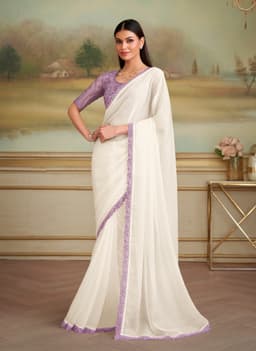 White Party Wear Shining Georgette Saree