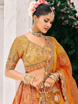 Orange Silk Bridal Embroidered Lehenga Choli