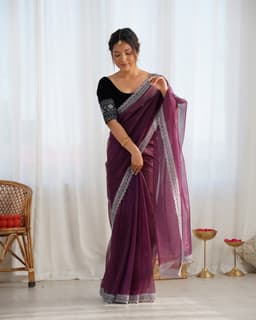 Deep Wine Sheer Saree With Elegant Border